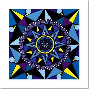 Geometric Compass Blue Palette Posters and Art